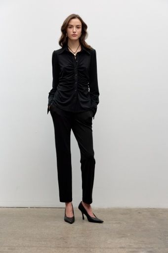 Iris Setlakwe Matte Jersey Shirring Shirt, Color: Black, Size: XS
