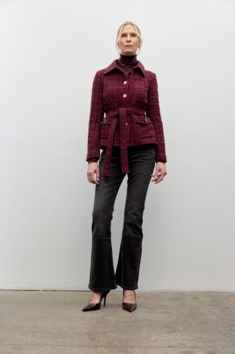 Iris Setlakwe Tweed Belted Jacket, Color: Plum Mix, Size: 0