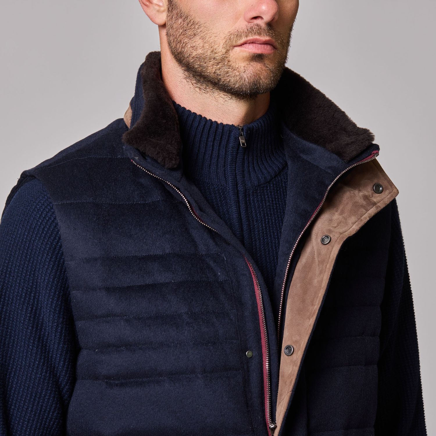 Luciano Barbera Wool Vest w/ Detachable Collar