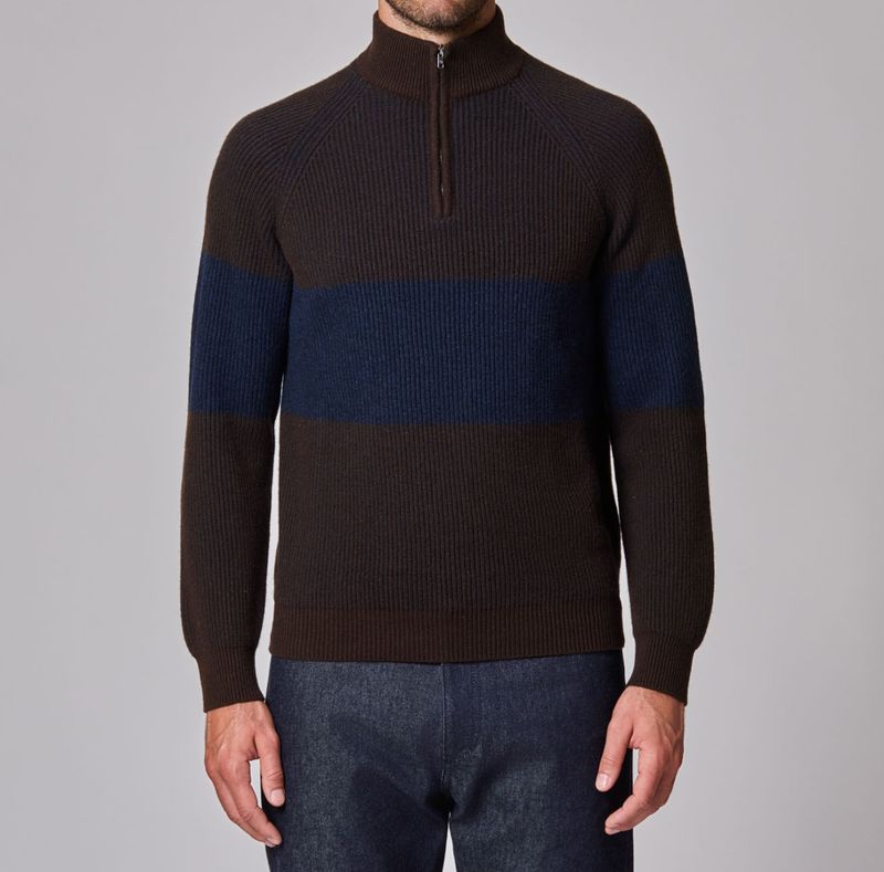 Luciano Barbera Bar Stripe Cashmere 1/4 Zip