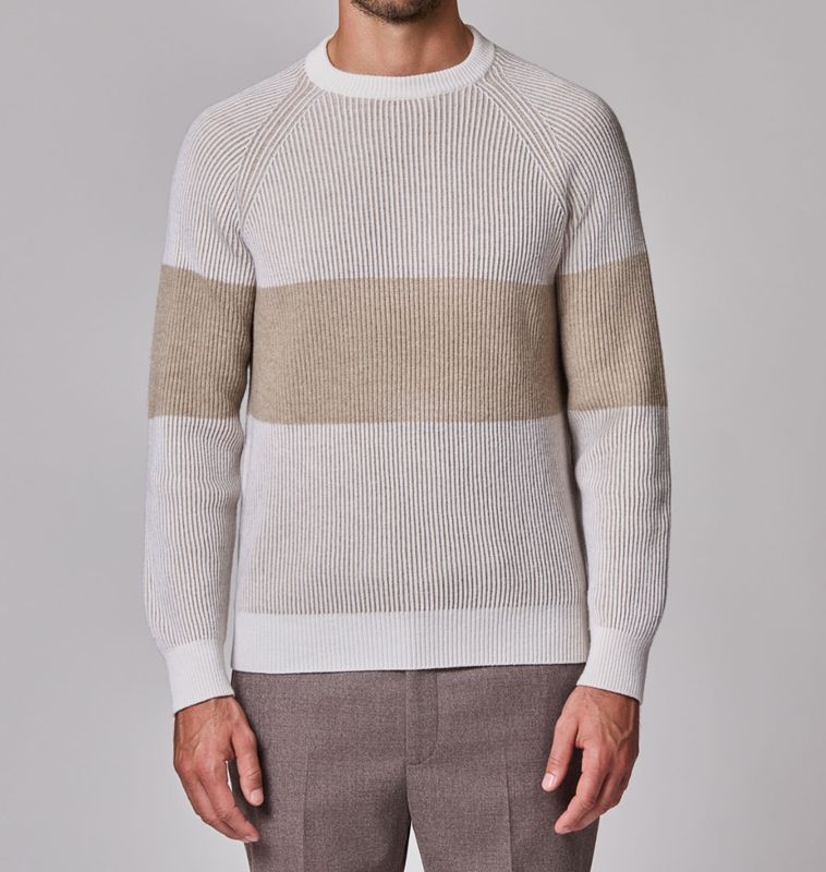 Luciano Barbera Bar Stripe Raglan Cashmere Crew
