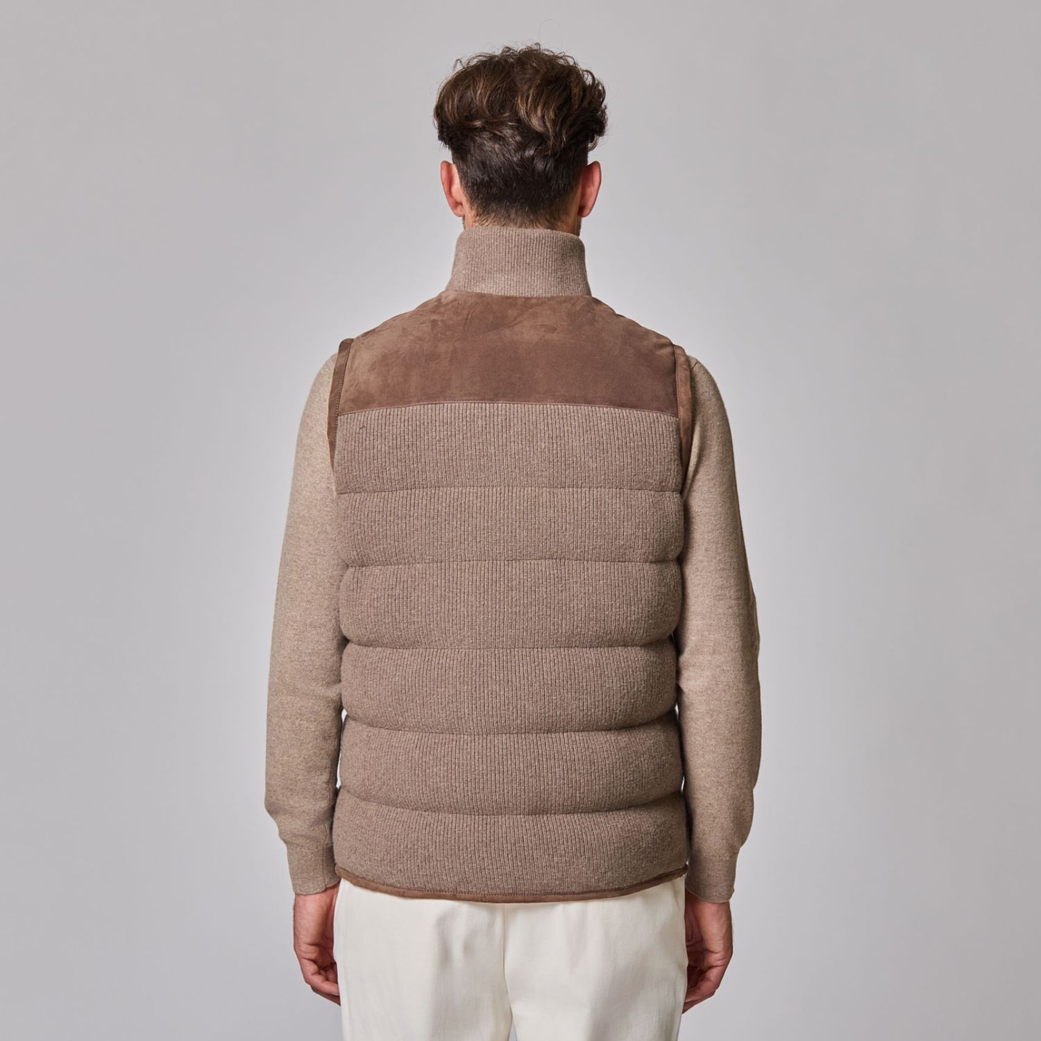 Luciano Barbera Mixed Media Knit &amp; Suede Vest