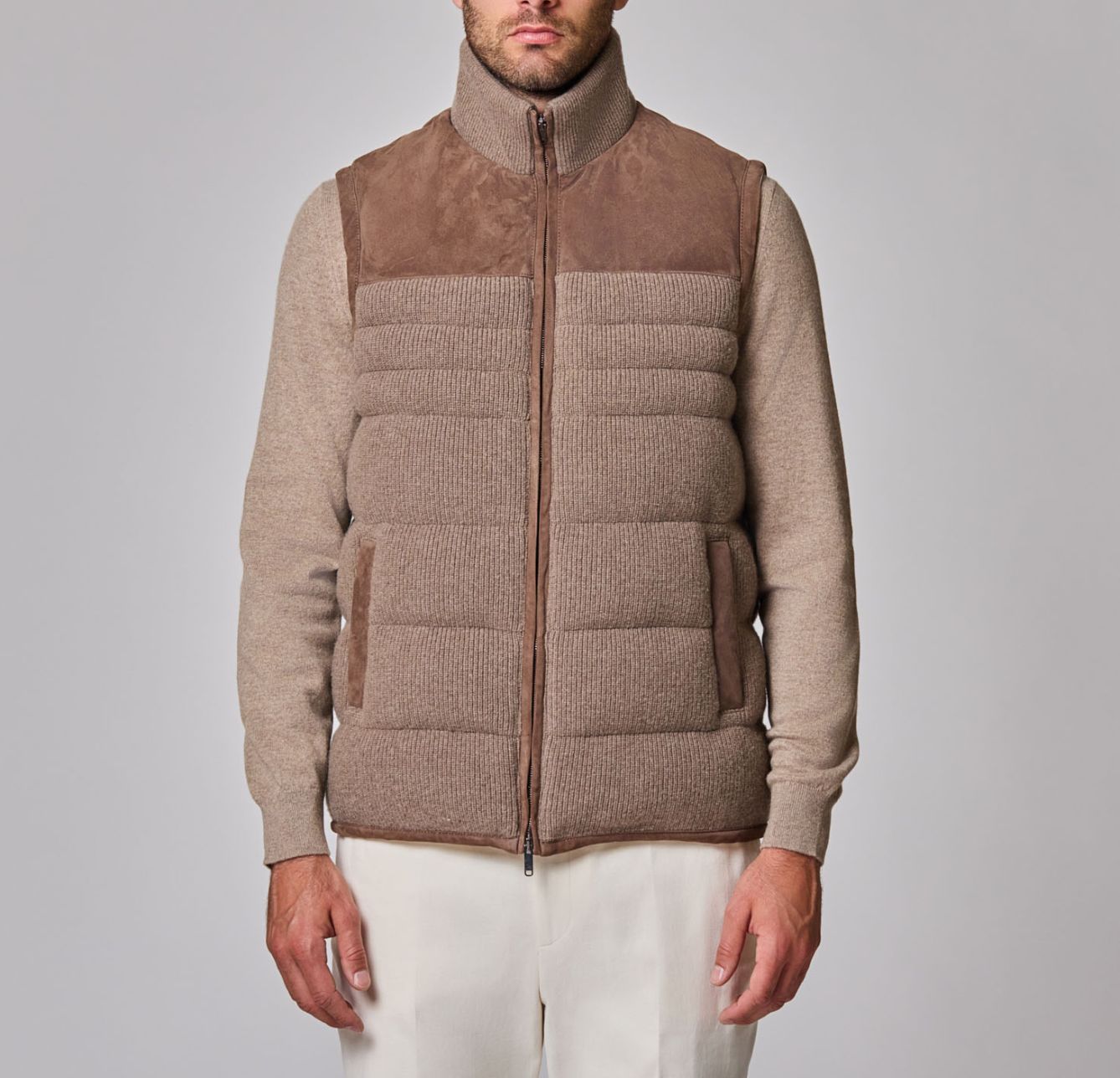Luciano Barbera Mixed Media Knit &amp; Suede Vest