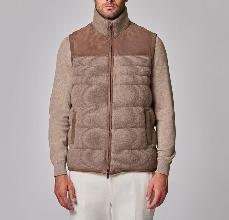 Luciano Barbera Mixed Media Knit &amp; Suede Vest