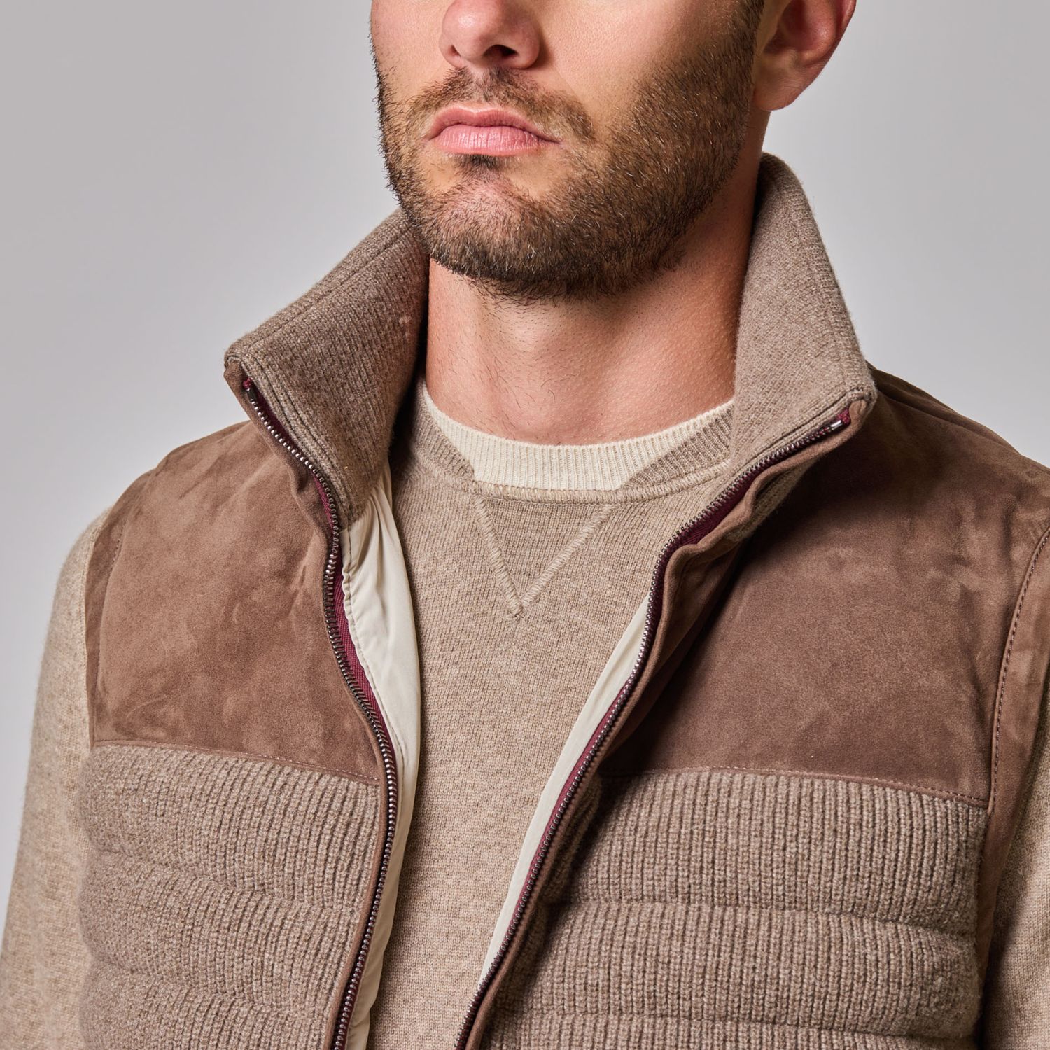 Luciano Barbera Mixed Media Knit &amp; Suede Vest