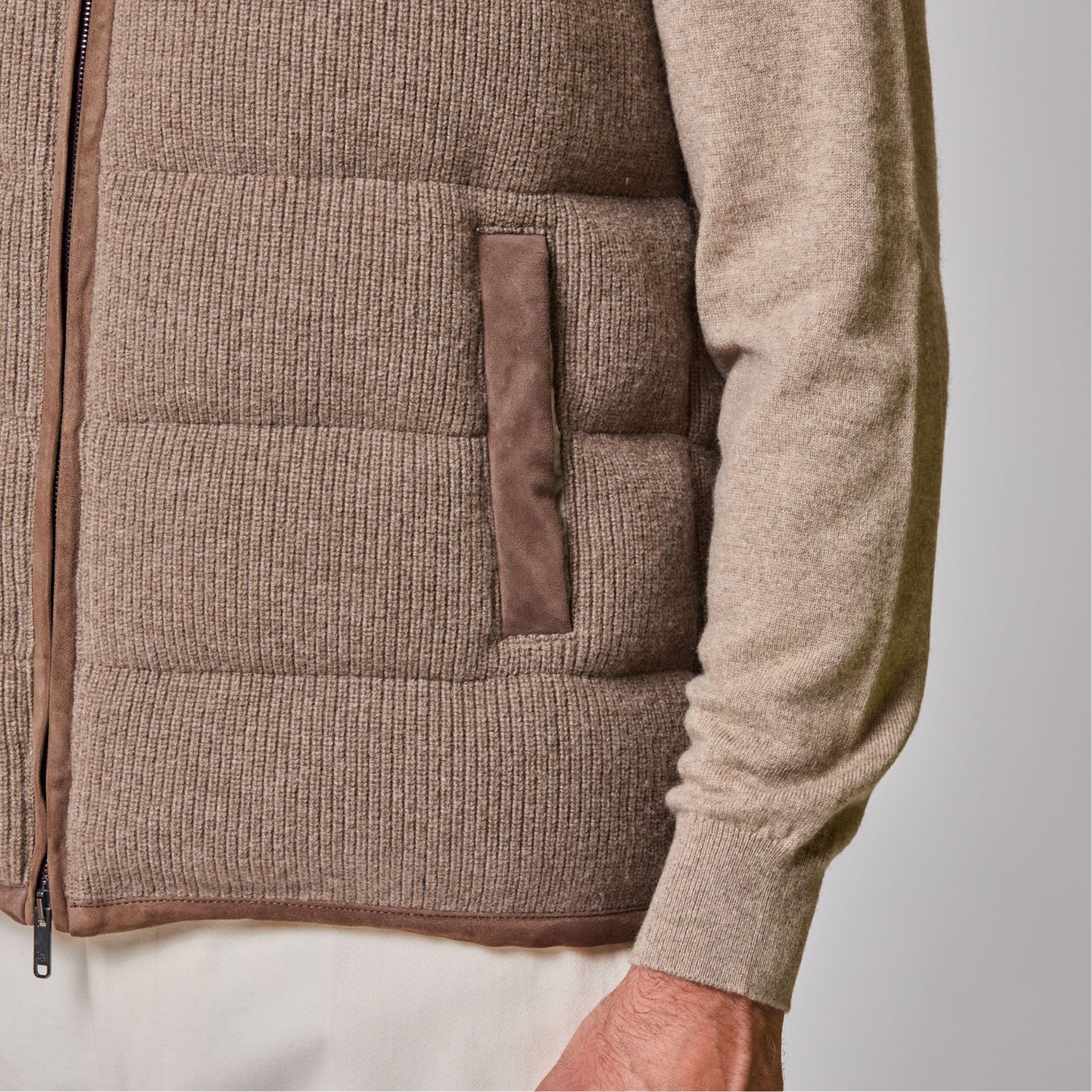 Luciano Barbera Mixed Media Knit &amp; Suede Vest