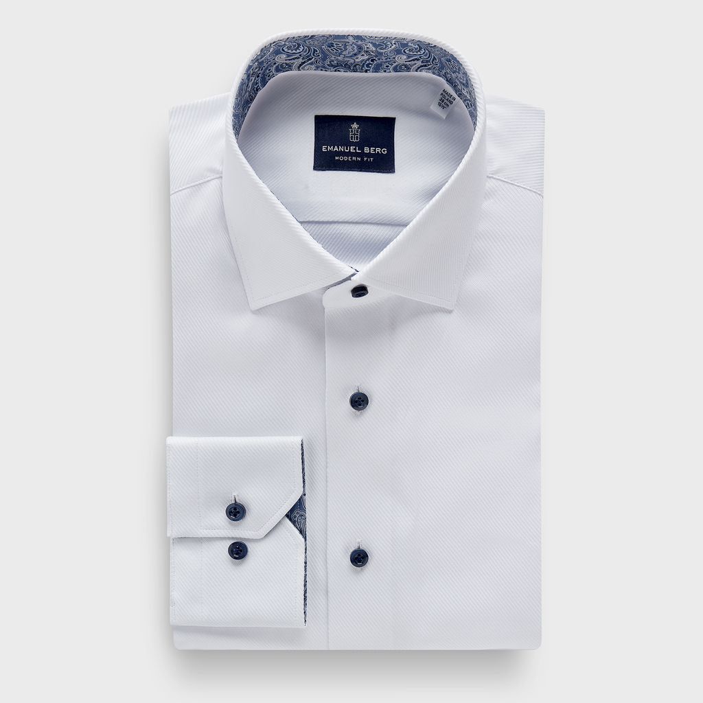 Emanuel Berg Solid Twill Dress Shirt with Contrast Cuff and Collar