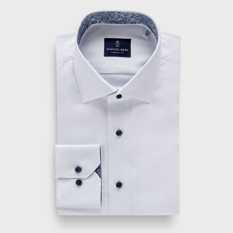 Emanuel Berg Solid Twill Dress Shirt with Contrast Cuff and Collar