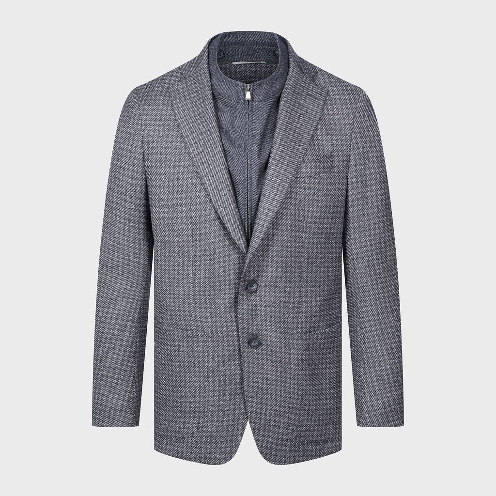 Emanuel Berg Wool Houndstooth Sport Coat with Zip Chest