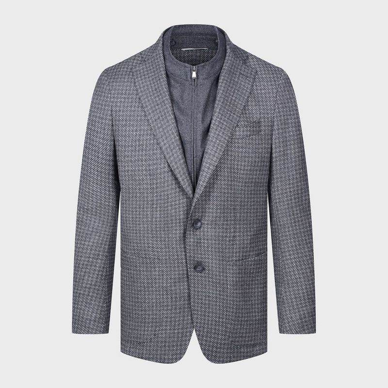 Emanuel Berg Wool Houndstooth Sport Coat with Zip Chest