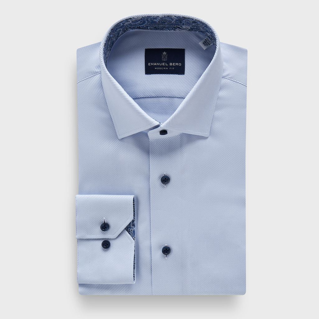 Emanuel Berg Solid Twill Dress Shirt with Contrast Cuff and Collar