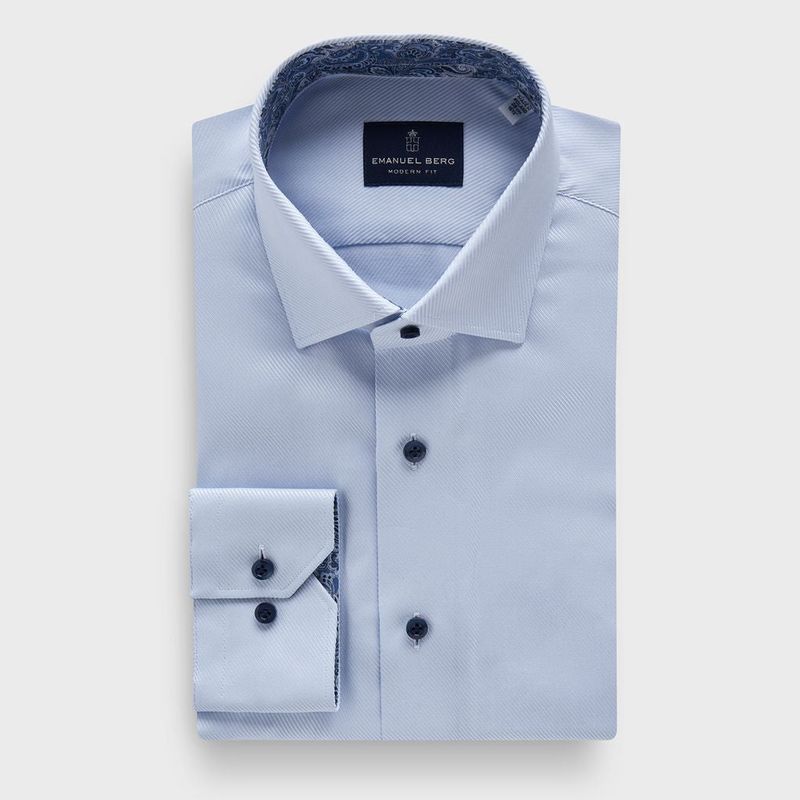 Emanuel Berg Solid Twill Dress Shirt with Contrast Cuff and Collar
