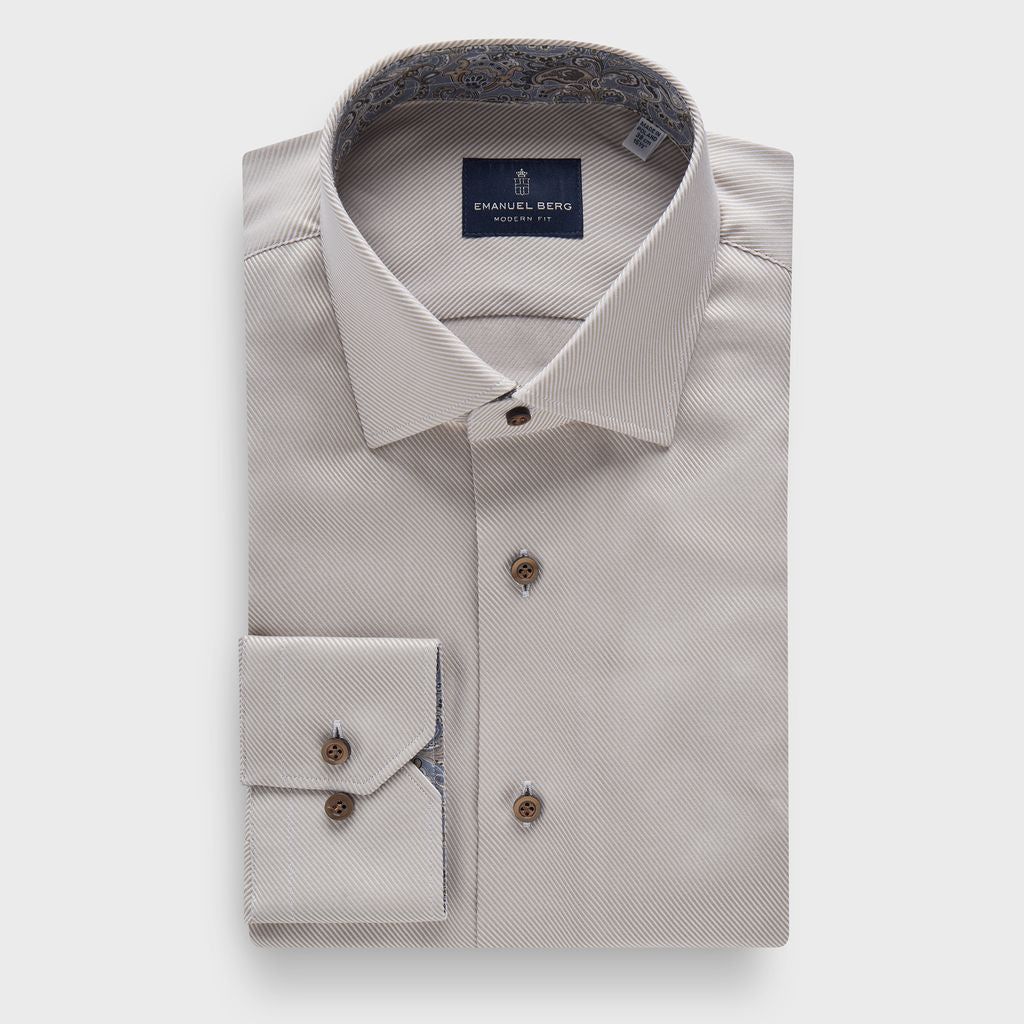 Emanuel Berg Solid Twill Dress Shirt with Contrast Cuff and Collar