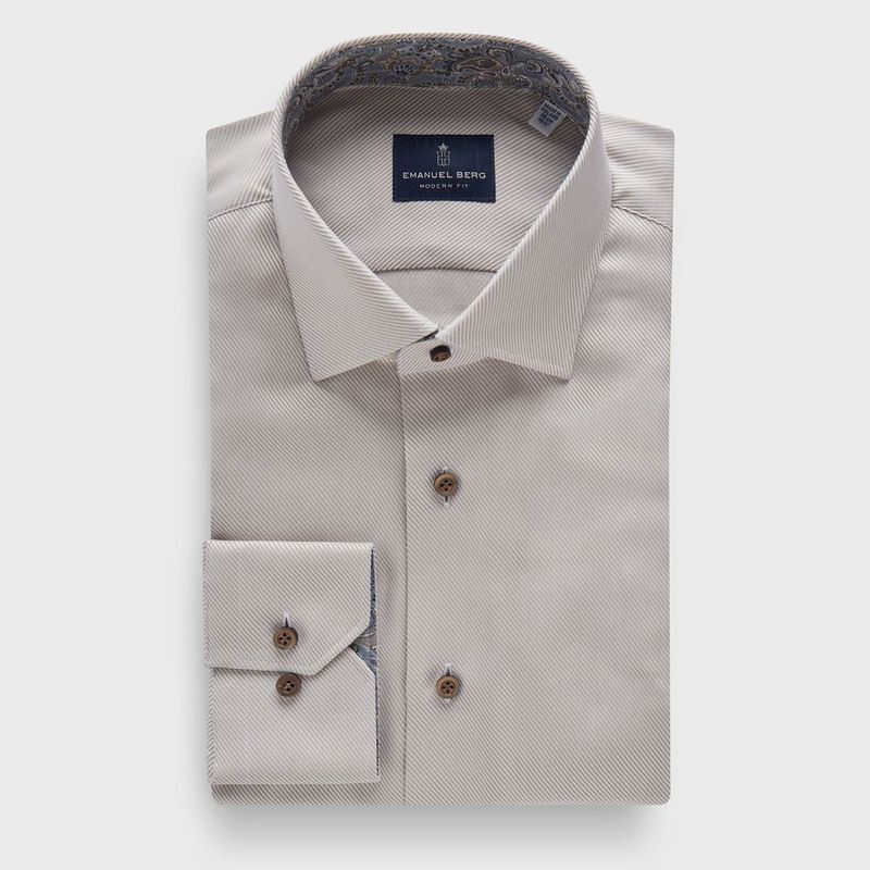 Emanuel Berg Solid Twill Dress Shirt with Contrast Cuff and Collar