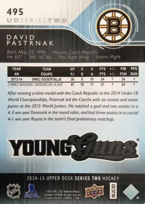 David Pastrnak - 2014-15 UD Series two Young guns #495