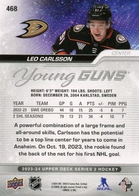 Leo Carlsson - 2023-24 UD Series two Young guns #468