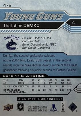 Thatcher Demko - 2016-17 UD Series two Young guns #472