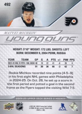 Matvei Michkov - 2024-25 UD Series two Young guns #492