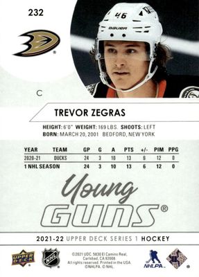 Trevor Zegras - 2021-22 UD Series one Young guns #232