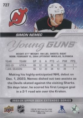 Simon Nemec - 2023-24 UD Extended series Young guns #727