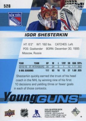 Igor Shesterkin - 2019-20 UD Update  hockey Young guns #528
