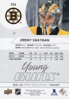 Jeremy Swayman - 2021-22 UD Series one Young guns #226