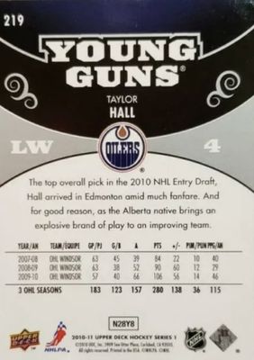 Taylor Hall - 2010-11 UD Series one Young guns #219