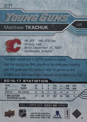 Matthew Tkachuk - 2019-20 UD Series one Young guns #231