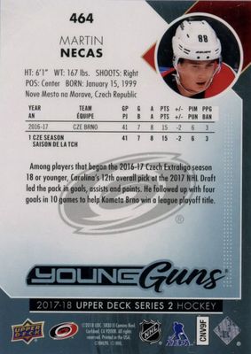 Martin Necas - 2017-18 UD Series two Young guns #464