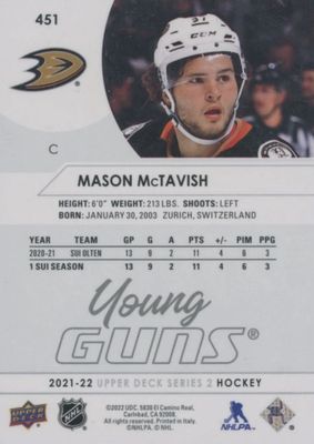 Mason McTavish - 2021-22 UD Series two Young guns #451