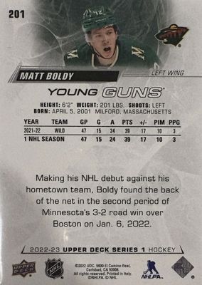 Matt Boldy - 2022-23 UD Series one Young guns #201