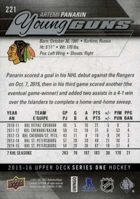 Artemi Panarın - 2015-16 UD Series one Young guns #221