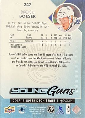 Brock Boeser - 2017-18 Upper deck Series one Young guns #247