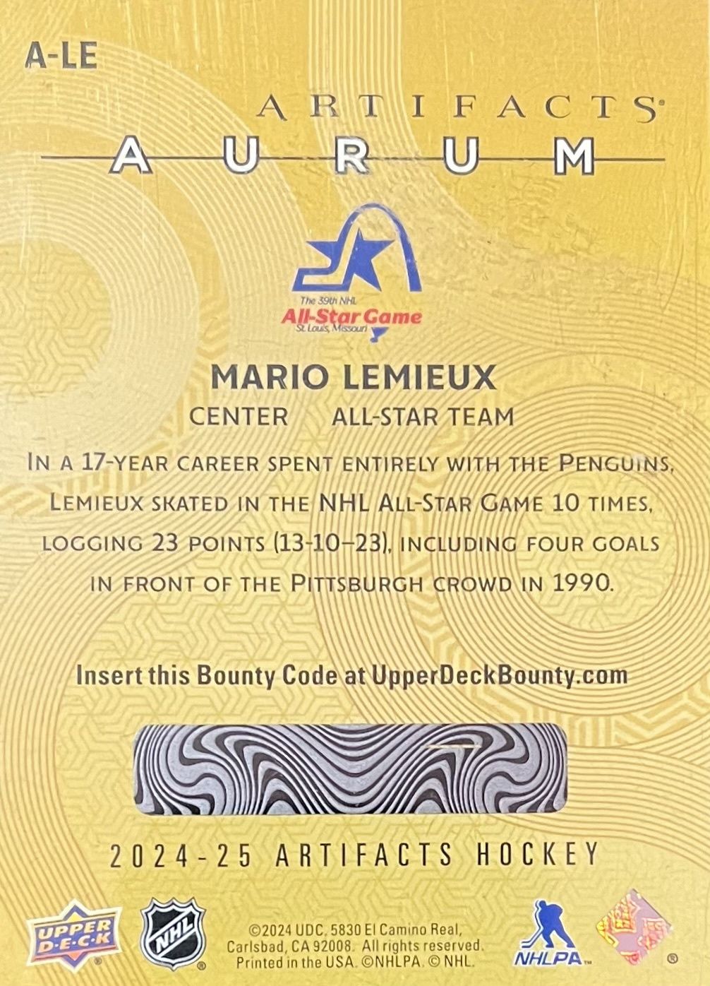 Mario Lemieux - 2024-25 Upper deck Artifacts Aurum  Bounty A-LE