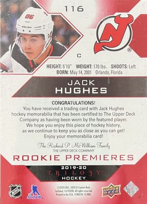 Jack Hughes - 2019-20 Trilogy Rookie premieres /49 LEVEL 2 #116