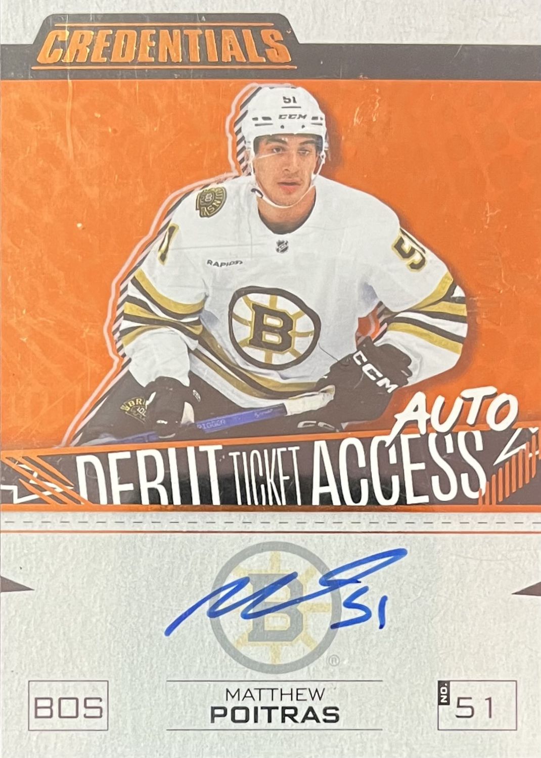 Matthew Poitras - 2023-24 Upper deck Credentials Debut ticket access auto DTAA-MP
