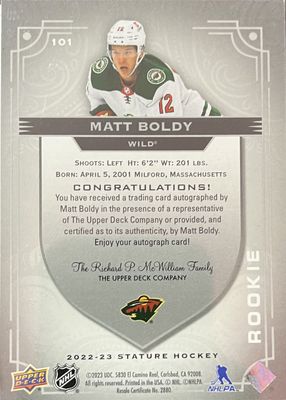 Matt Boldy - 2022-23 Upper deck Stature rookie /49 #101
