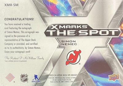 Simon Nemec - 2023-24 Upper deck SPX Rookie xmarks the spot /15 XMR-SM