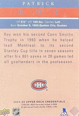 Patrick Roy - 2022-23 Upper deck Credentials Fleer
