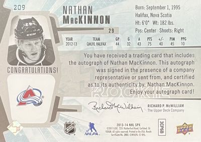 Nathan MacKinnon - 2013-14 Upper deck SPX Rookie /249 #209