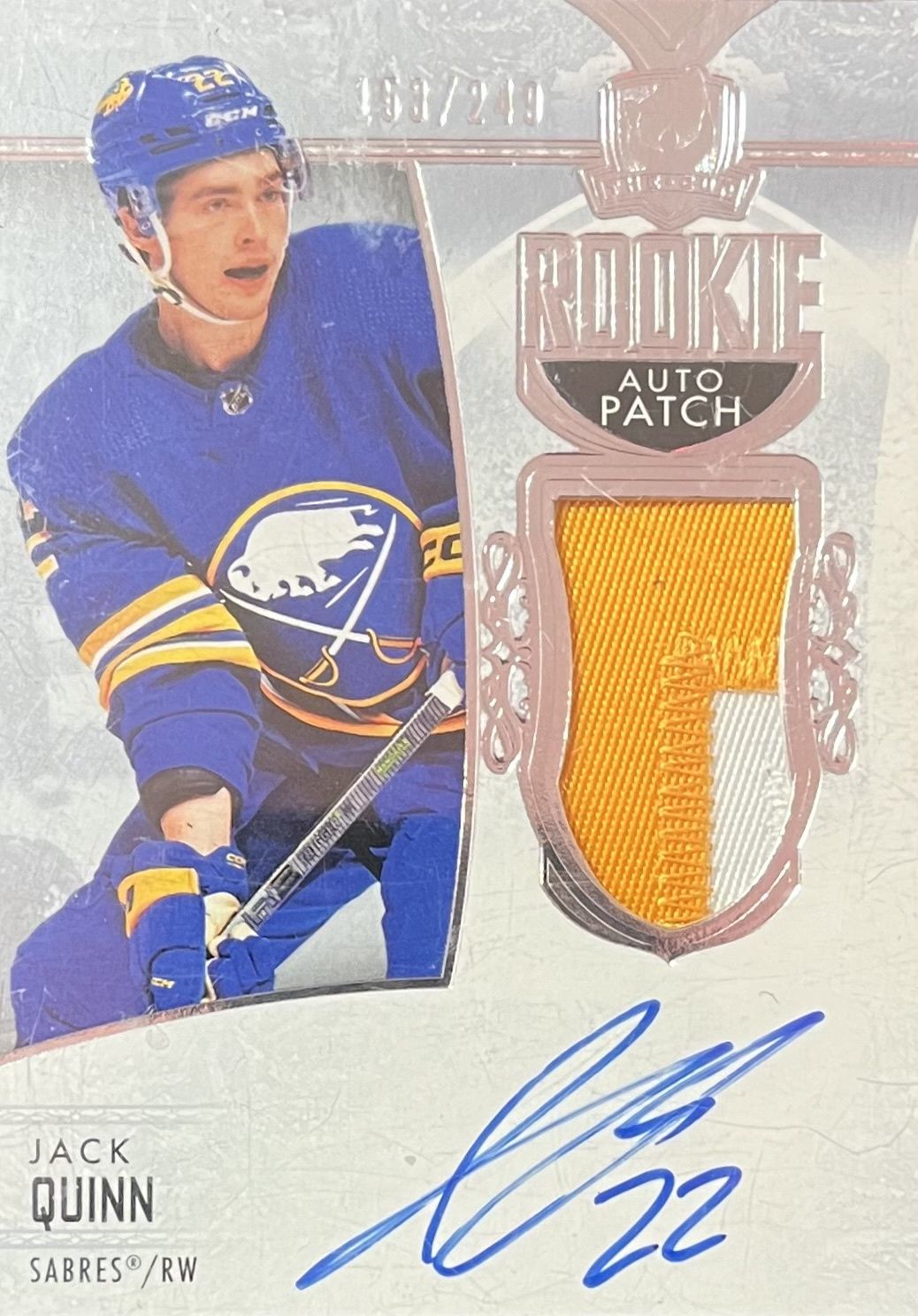 Jack Quinn - 2022-23 Upper deck The cup Rookie auto patch /249 #101