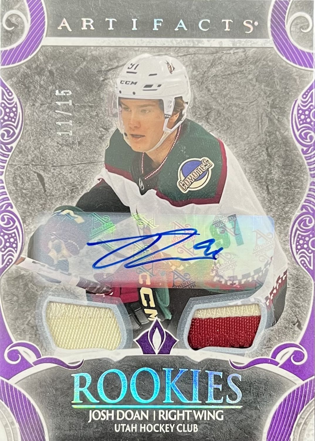 Josh Doan - 2024-25 Upper deck Artifacts Rookies purple auto materials /15 #174