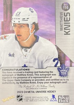 Matthew Knies - 2023-24 Skybox Metal universe Rookie /399 #155