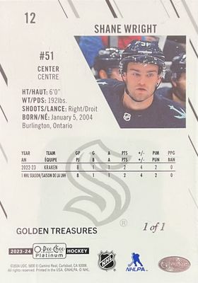 Shane Wright - 2023-24 O-Pee-Chee Platinum Rookie golden treasures 1/1 #12