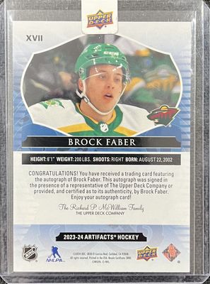 Brock Faber - 2023-24 Upper deck Artifacts XVII