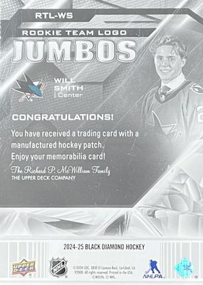 Will Smith - 2024-25 Upper deck Black diamond Rookie team logo jumbos RTL-WS