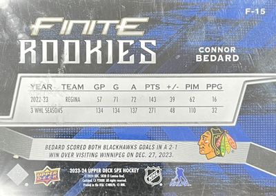 Connor Bedard - 2023-24 Upper deck SPX Finite rookies gold /399 F-15