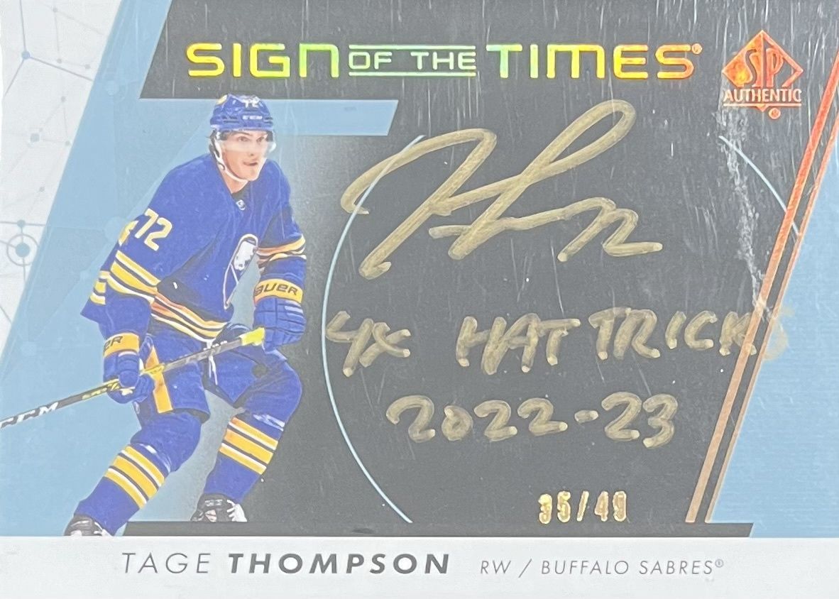 Tage Thompson - 2022-23 Upper deck SP Authentic Sign of the times /49 SOTT-TH