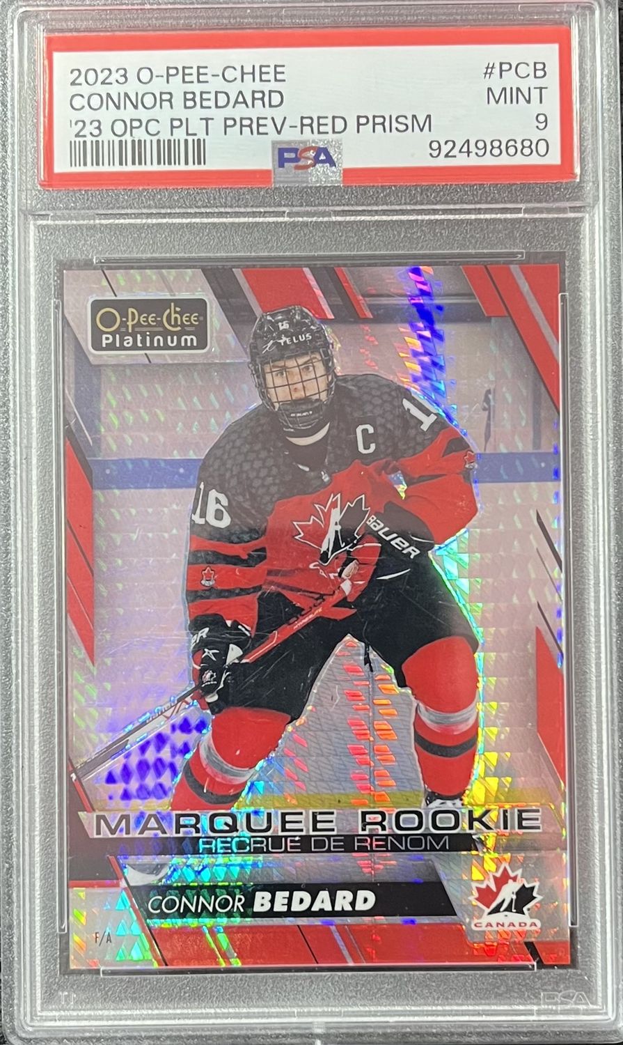 Connor Bedard - 2023-24 O-Pee-Chee Platinum Red prism PREVIEW /50 P-CB PSA 9