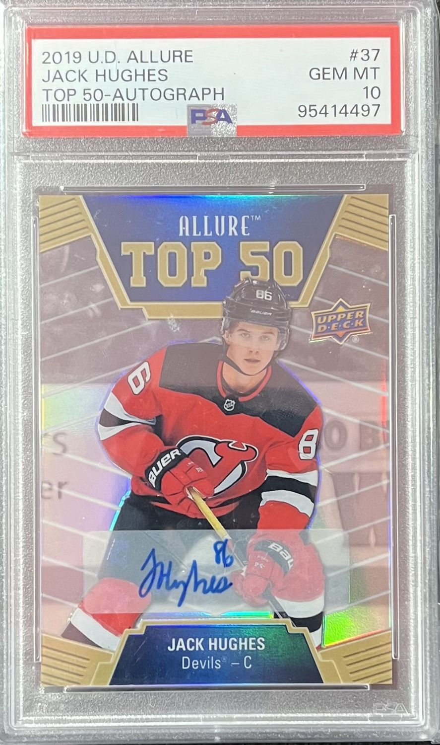 Jack Hughes - 2019-20 Upper deck Allure Top-50 autograph #37 PSA 10
